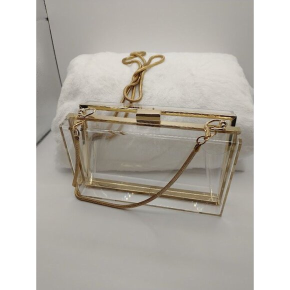 Transparent Acrylic Clutch Purse With Gold Chain Strap & Clasp - Picture 3 of 11